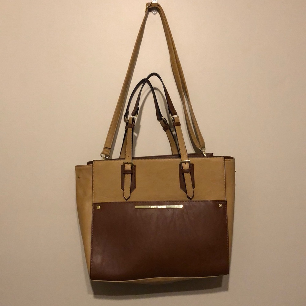 Steve Madden Color Block Tan/Brown Large Tote - image 1